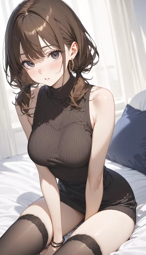 Brown Knitwear & Thigh-Highs