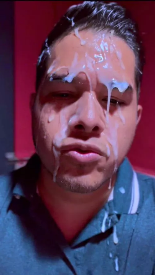 3 men painted my face with their cum