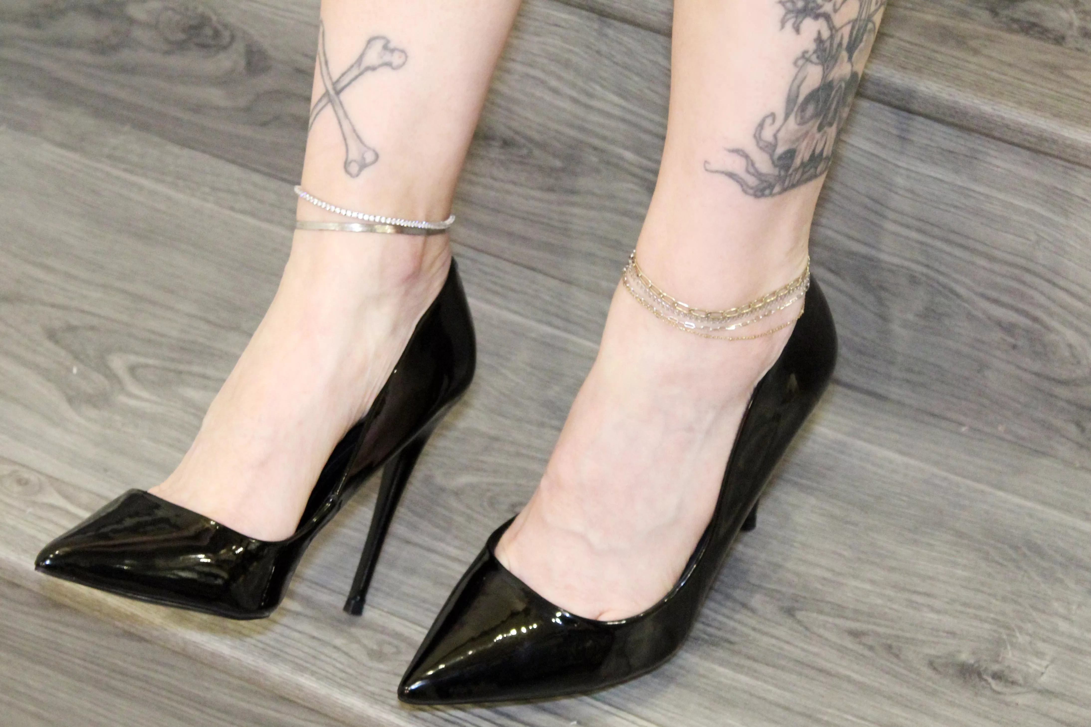 Black patent and anklets