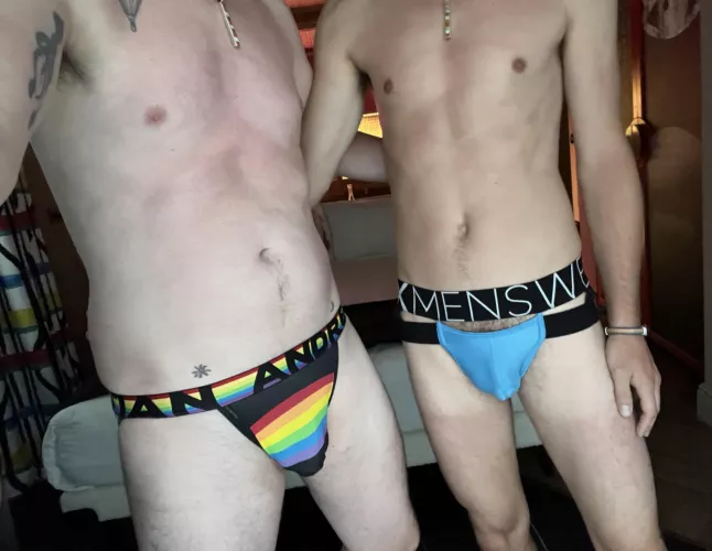 Having some fun comparing our jock straps 