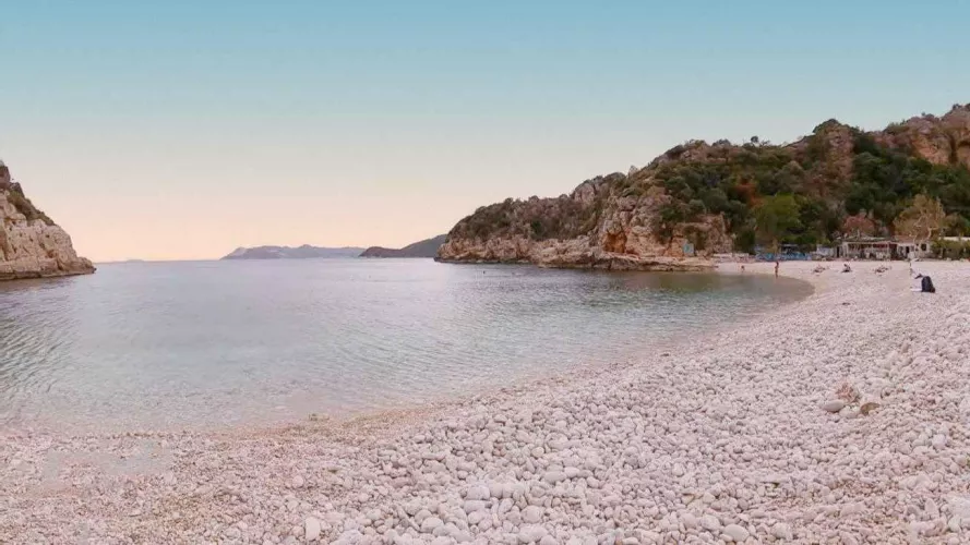 Beautiful white pebbles, Kas beach, Turkey