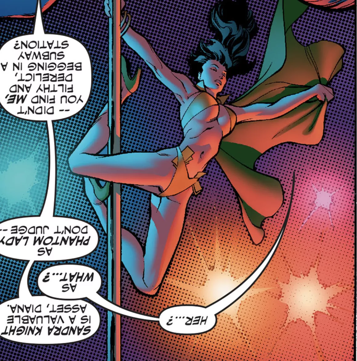 Phantom Lady working the pole [Superman/Batman Vol 1, Issue 18] 