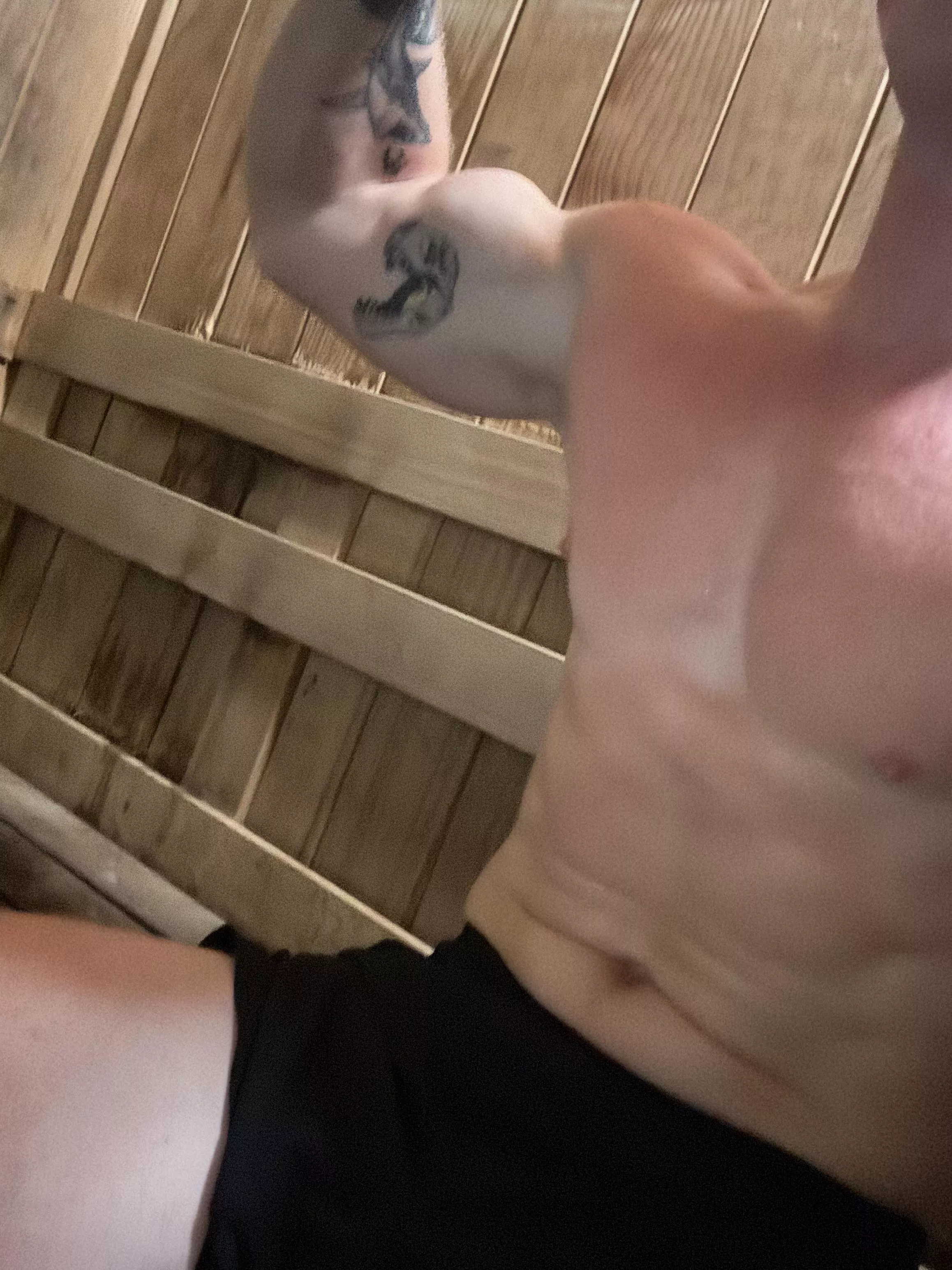 Showing off my tats in the sauna 🥵 