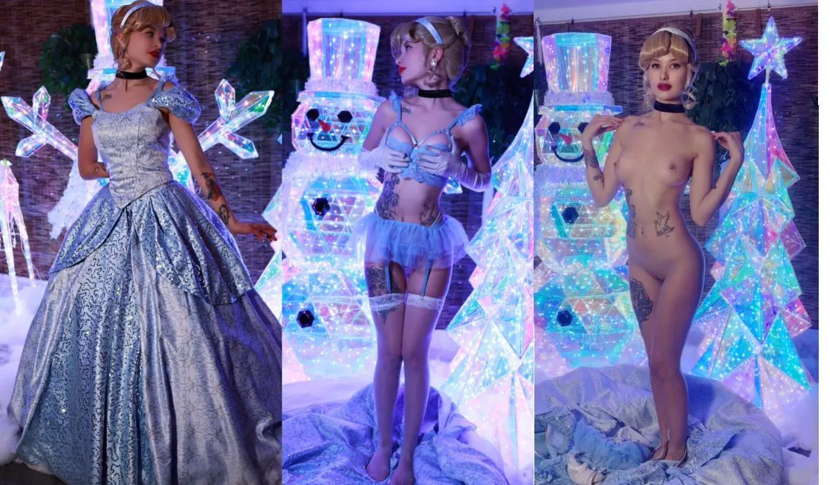 Cinderella undressing from ballgown to lingerie to nude 