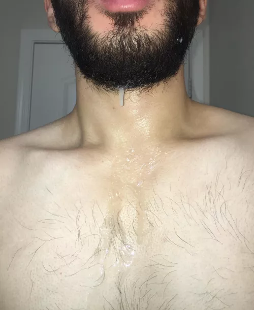 Massive cumshot on my beard, neck, and chest 💦 