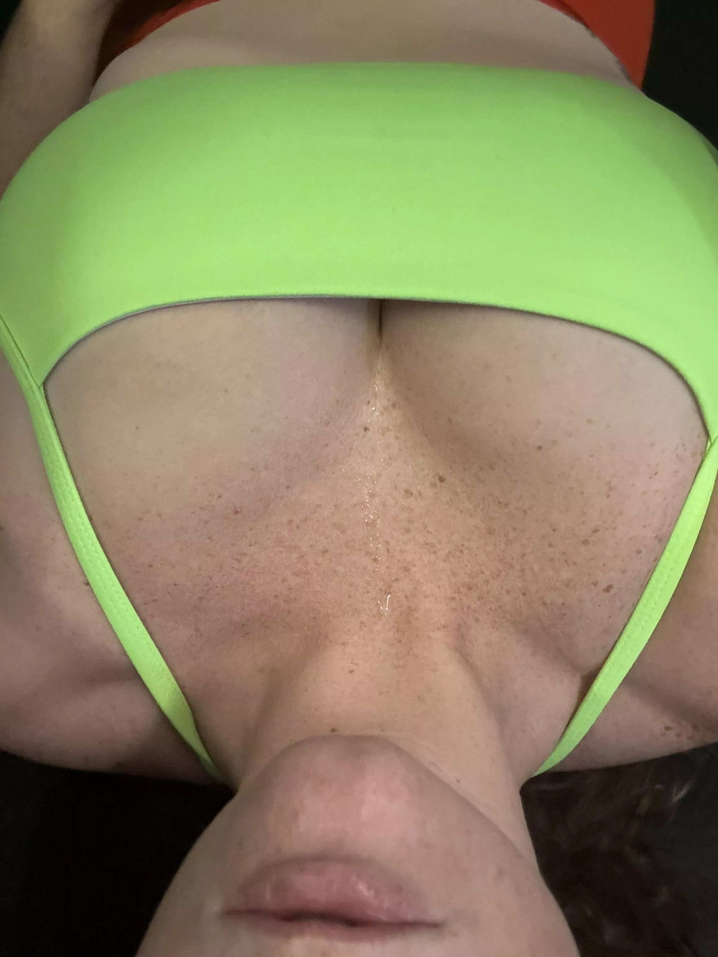 Perfect drop making its way from my tits to neck 