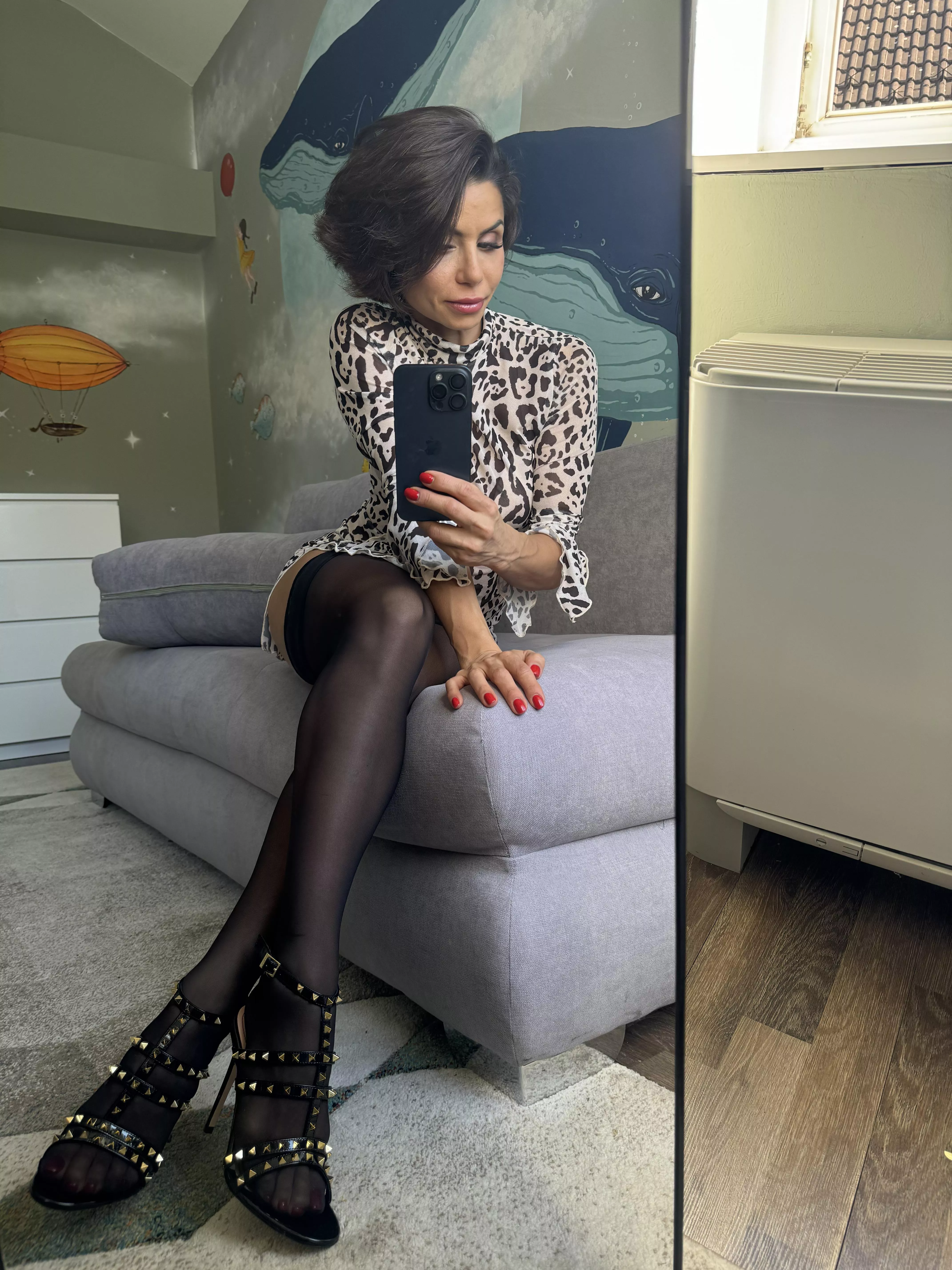 Studded sandals with stockings