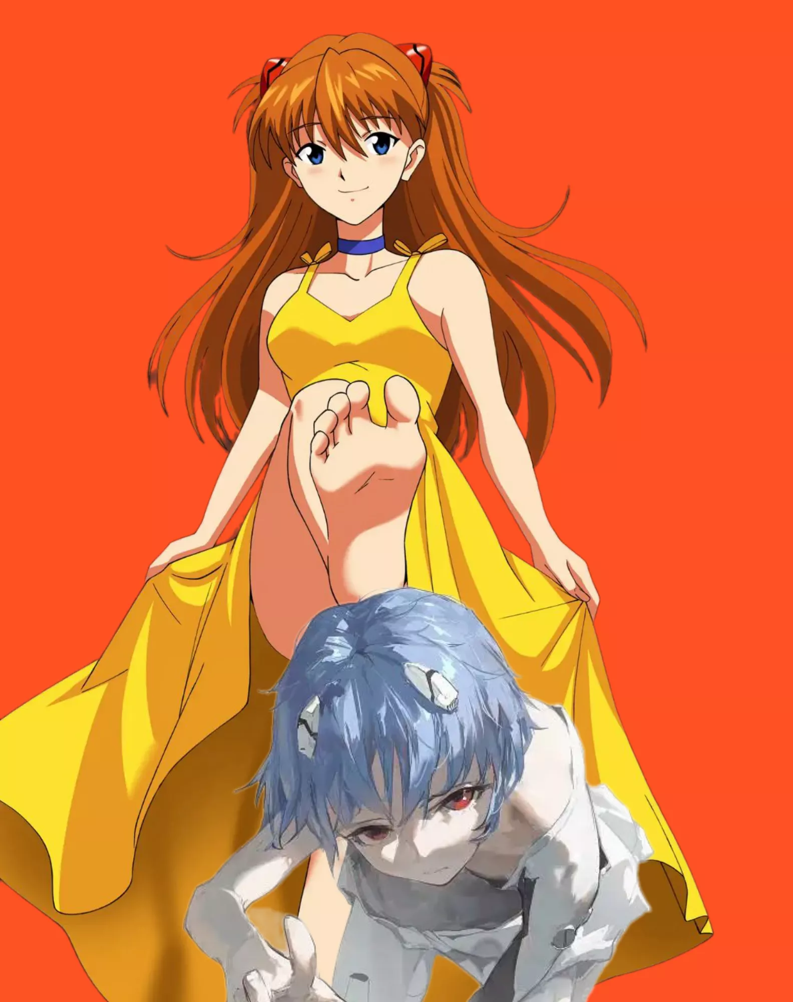 Asuka steps on the obedient loser Ayanami [Evangelion]