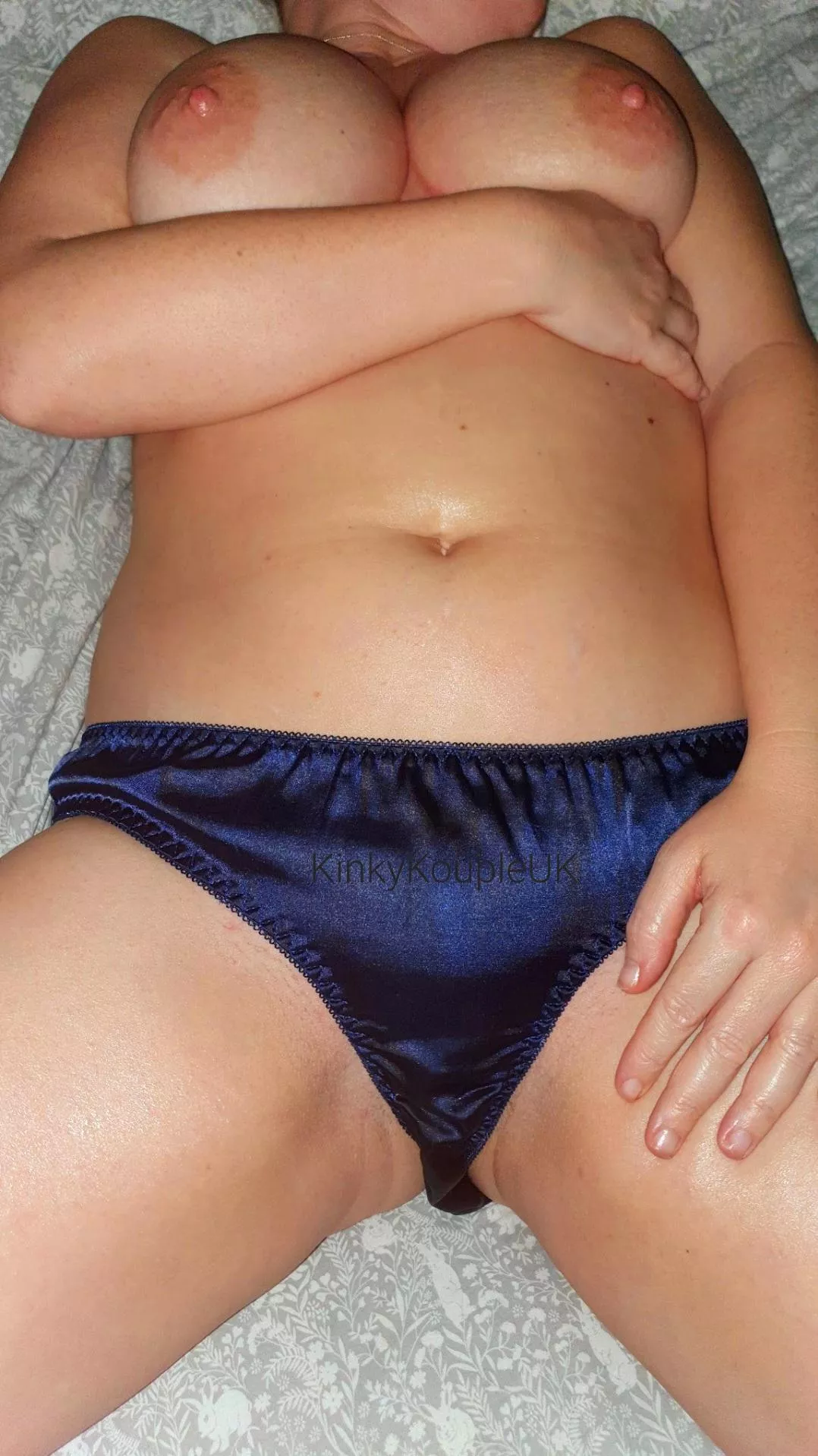 I hope my boobs don't distract you from my satin panties.