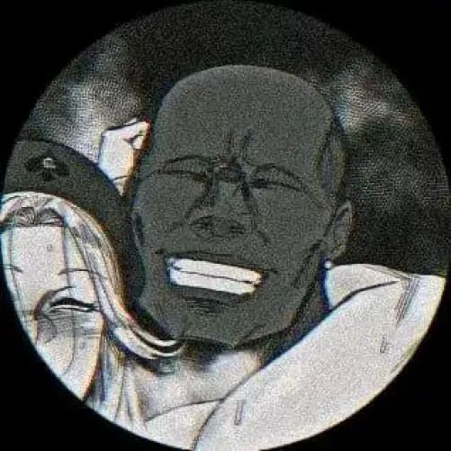 Mono: allegro, 1girl, 1boy, dark skin, bald, blush, long hair, cap, smile, teeth, sweat, eyes closed