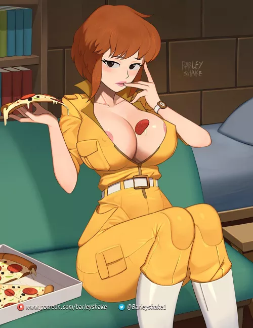 April O'Neil eating pizza (BarleyShake) [TEENAGE MUTANT NINJA TURTLES]