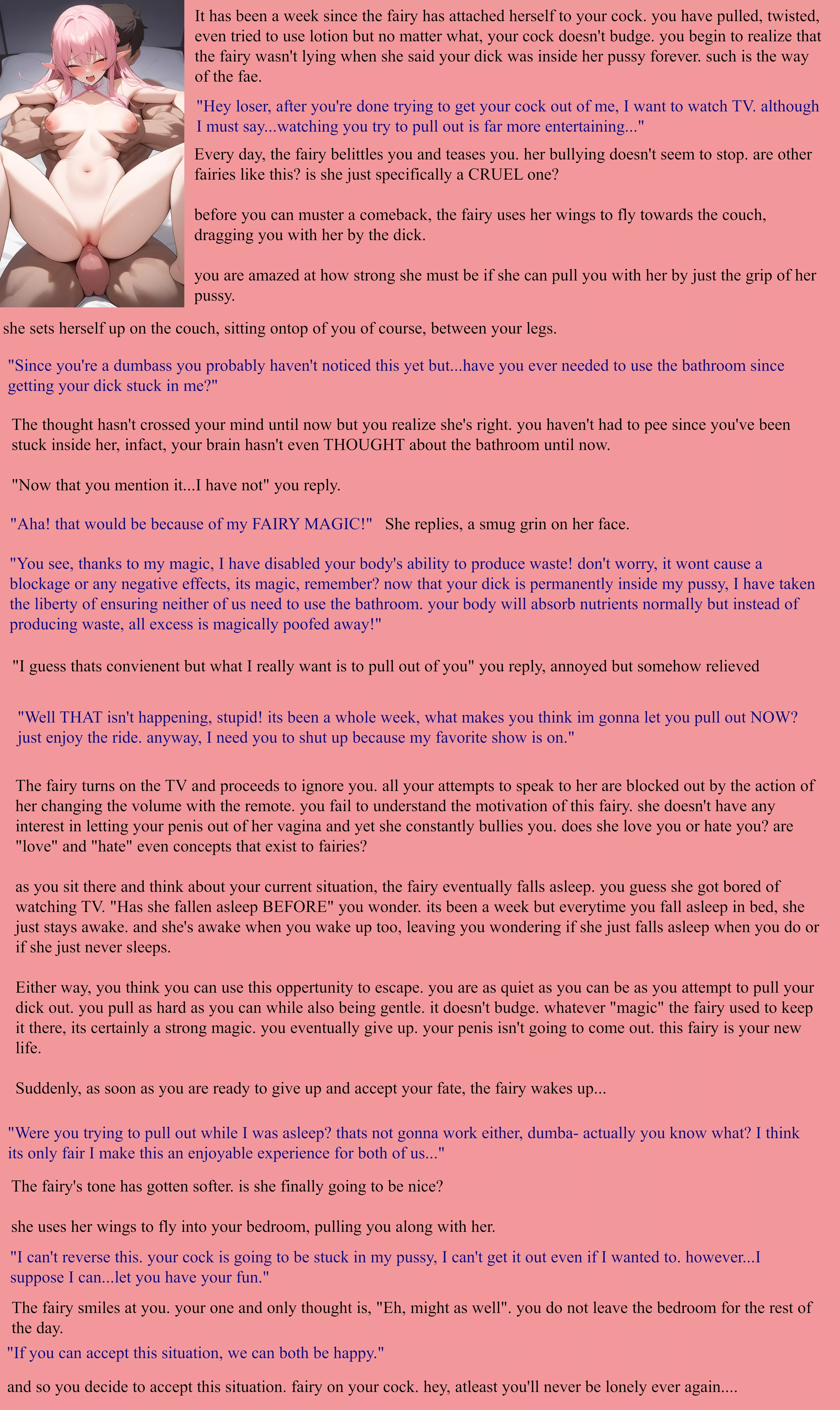 Tricked by the Fairy (part 2) [Fairy] [Magic] [Curse] [Hetero] [Femdom] [Male POV] [AI Image: PixAI]