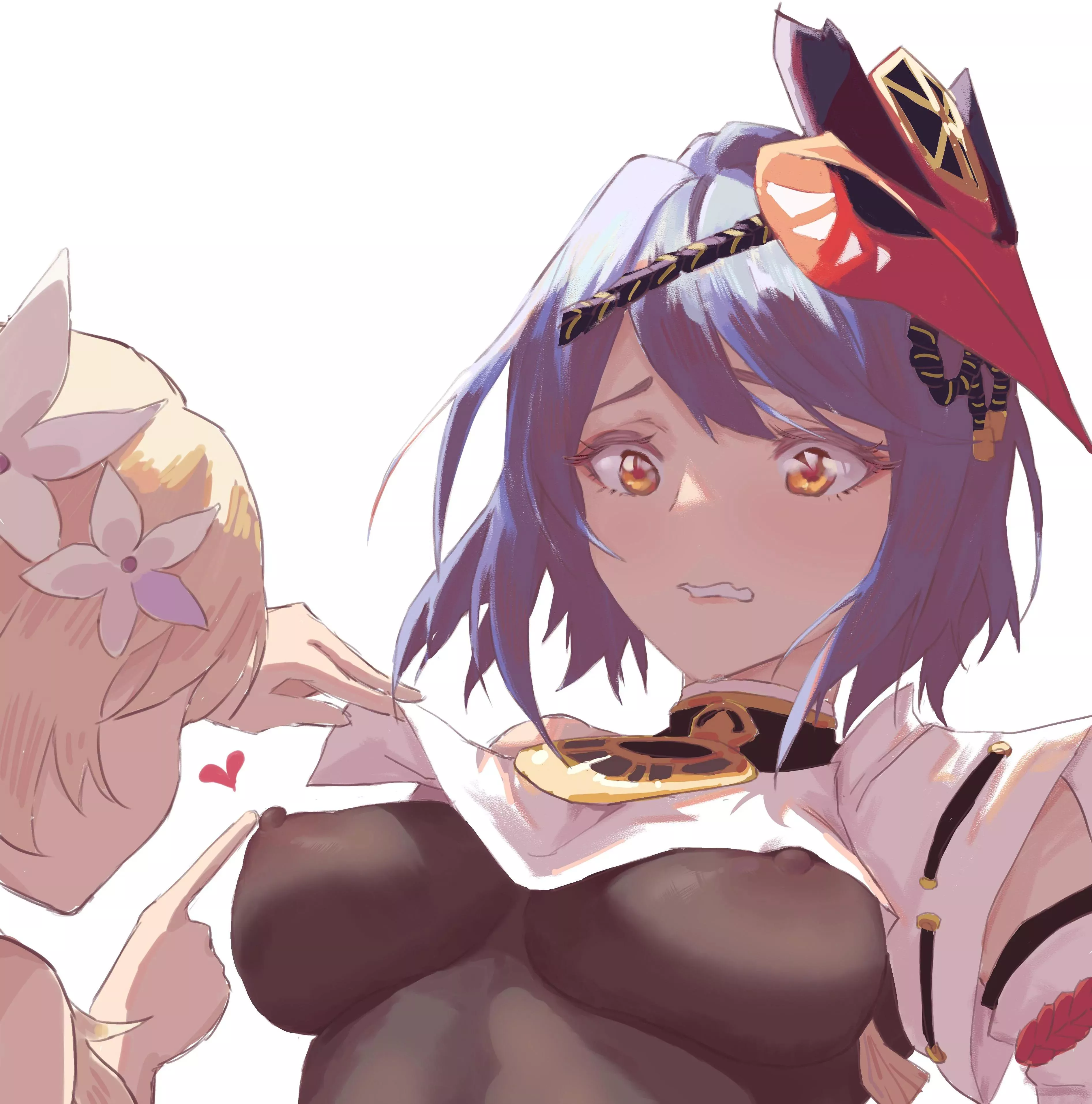 Poking Sara's nipples [Genshin impact]