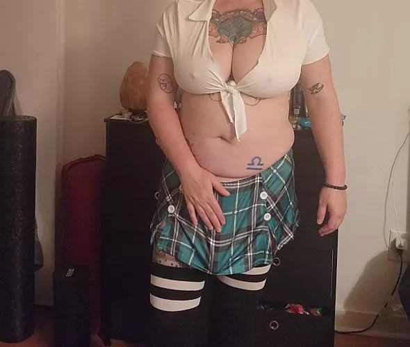 Guess what this schoolgirl has for you 