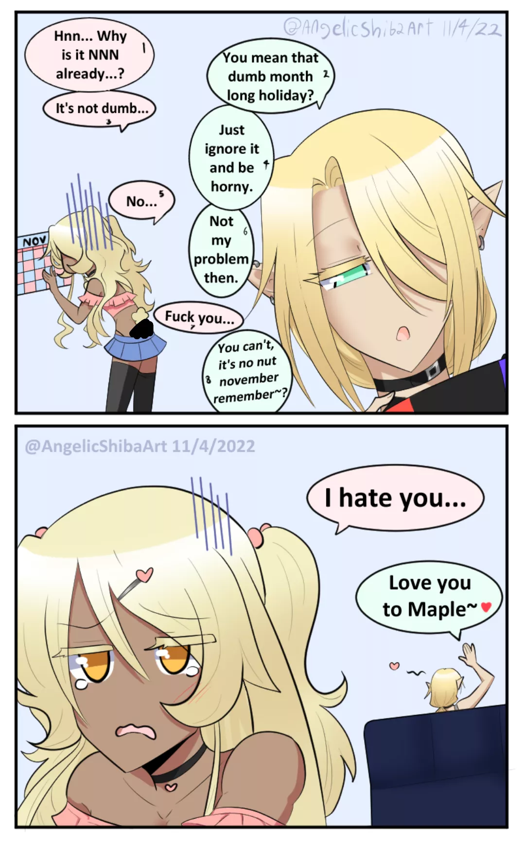 Ive been to tired to draw anything... So have NNN Maple comic from 2022