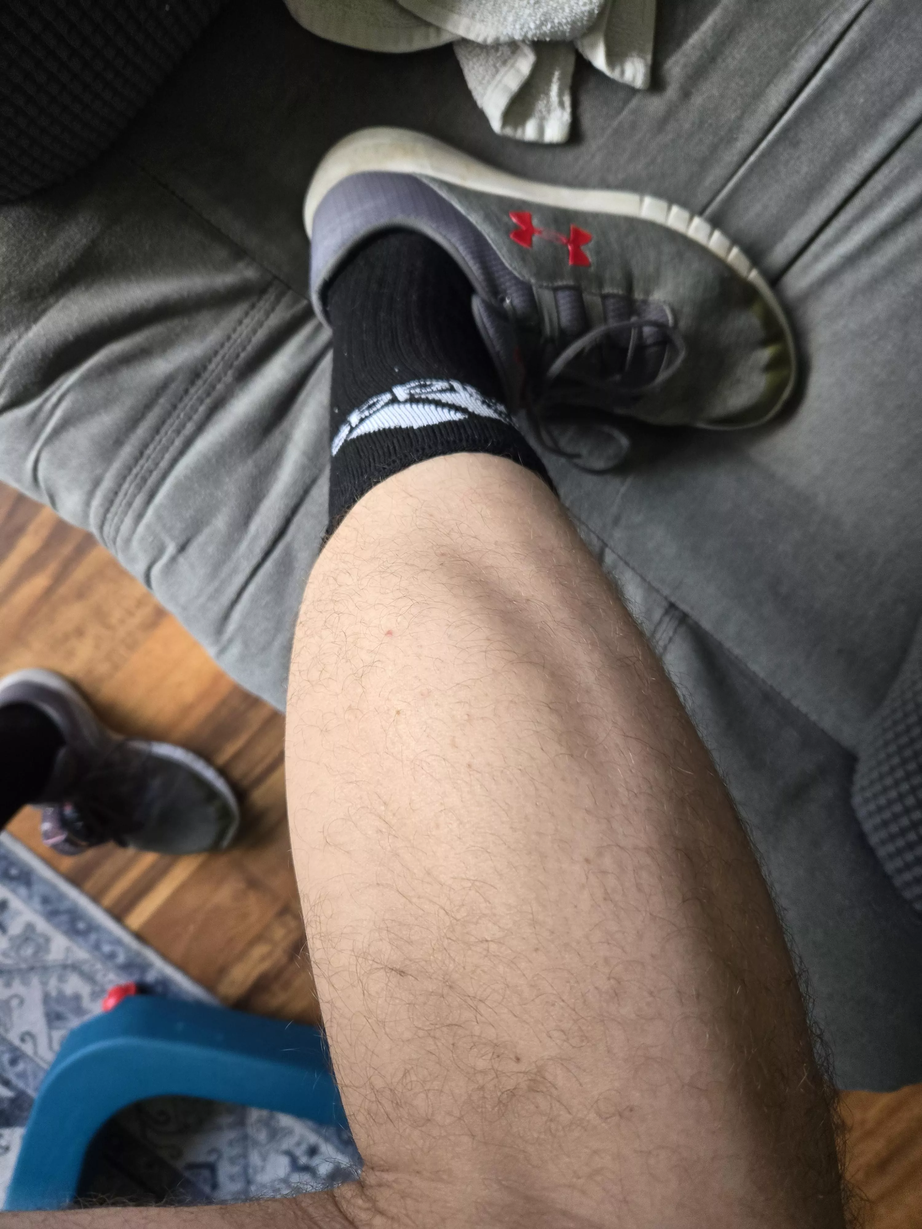 Black Adidas Socks, gray UA shoes