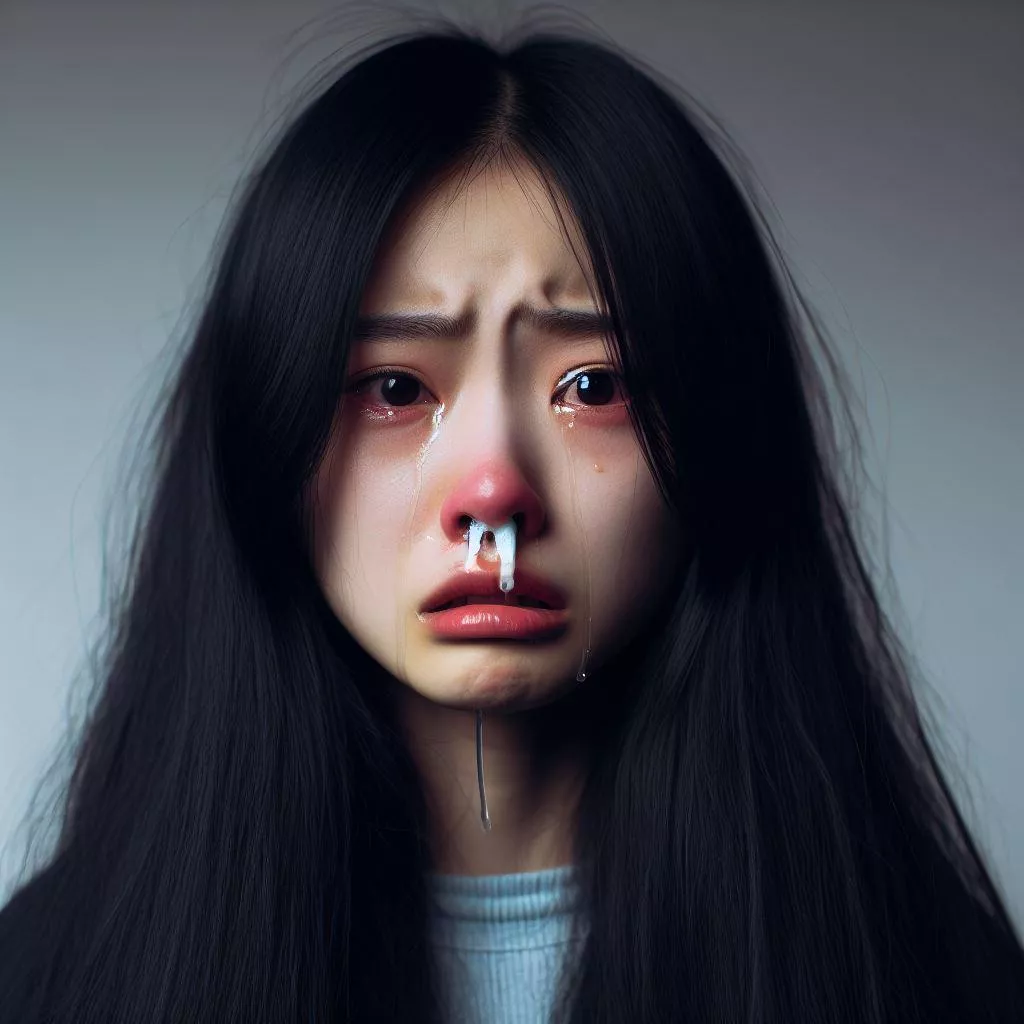 Crying girl with mucuses (AI photo)