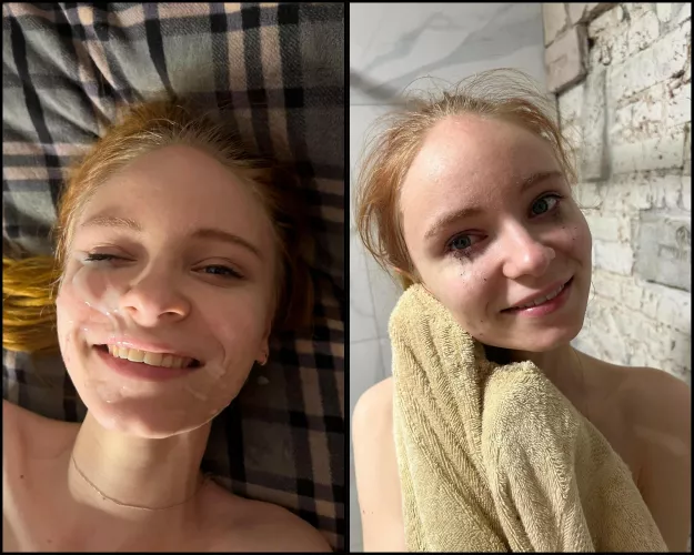 Cute blonde girl getting a facial and  runny makeup