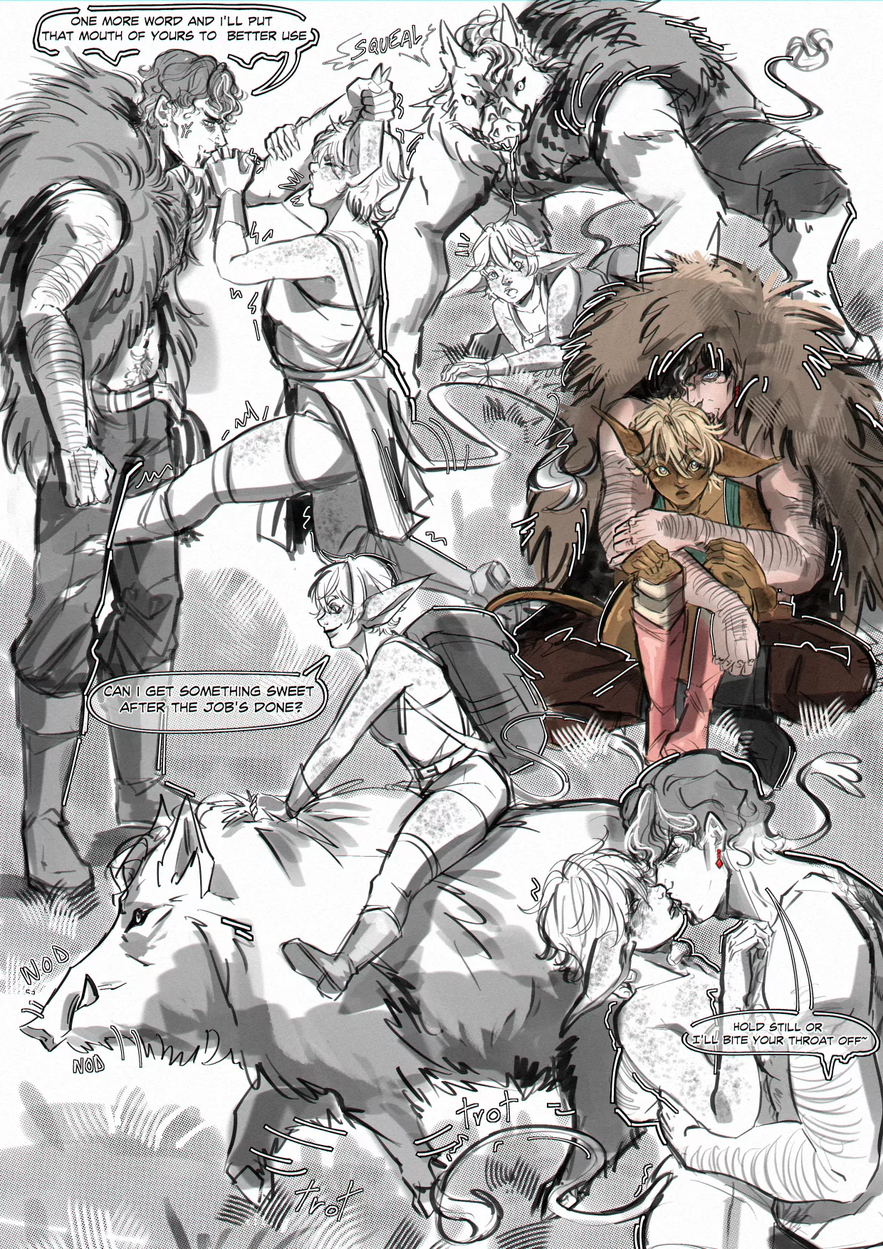 I made a sketch page with my double trouble duo Remus the wereboar and his goblin side kick Amara