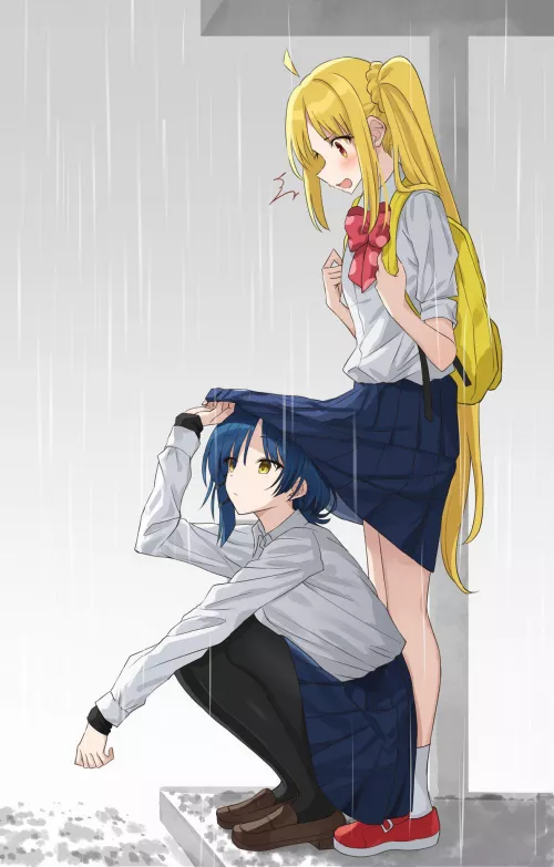 Ryo Taking Cover From The Rain Under Nijika's Skirt [Bocchi The Rock]