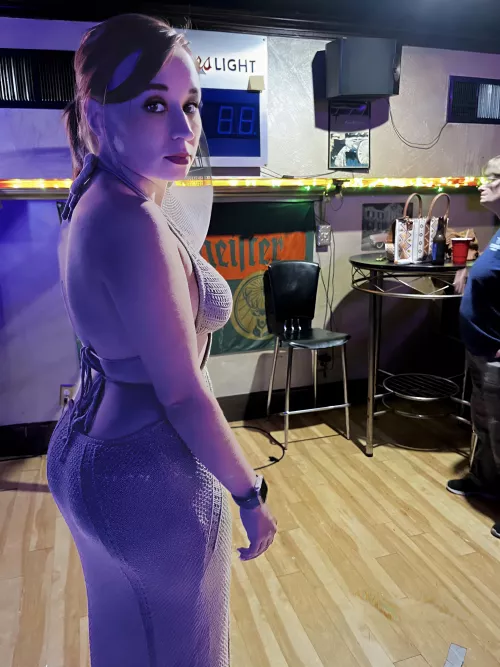 See through dress with low back at the bar. My favorite so far