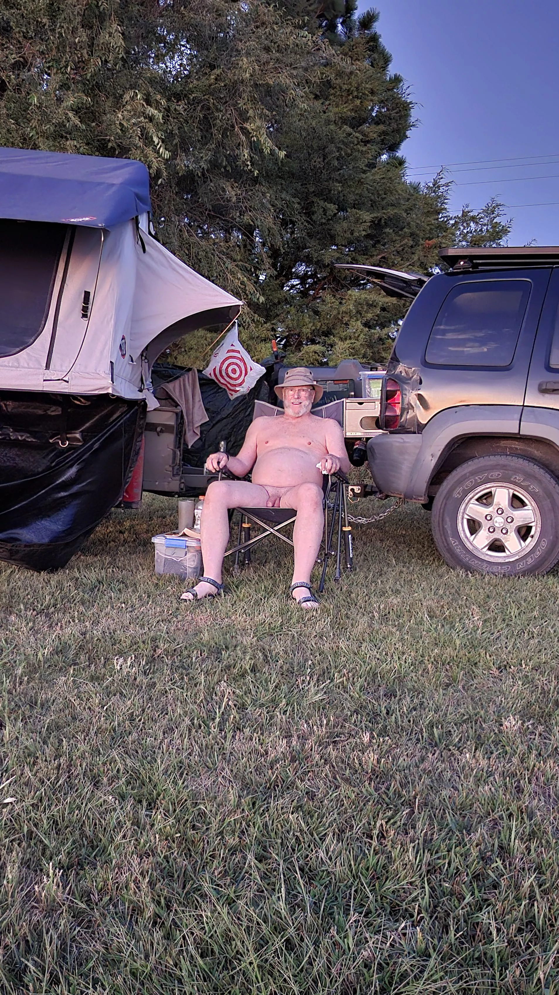 Camping naked at Sunset