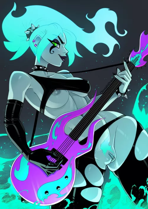 [Chrysalisdraws] (Danny Phantom) Ember McClain gives Danny a private concert. All characters are adults