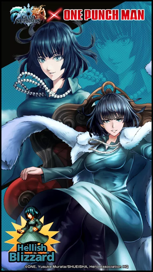 Fubuki, Hellish Blizzard, the leader of the Blizzard group, sits regally atop her throne in this commanding wallpaper!