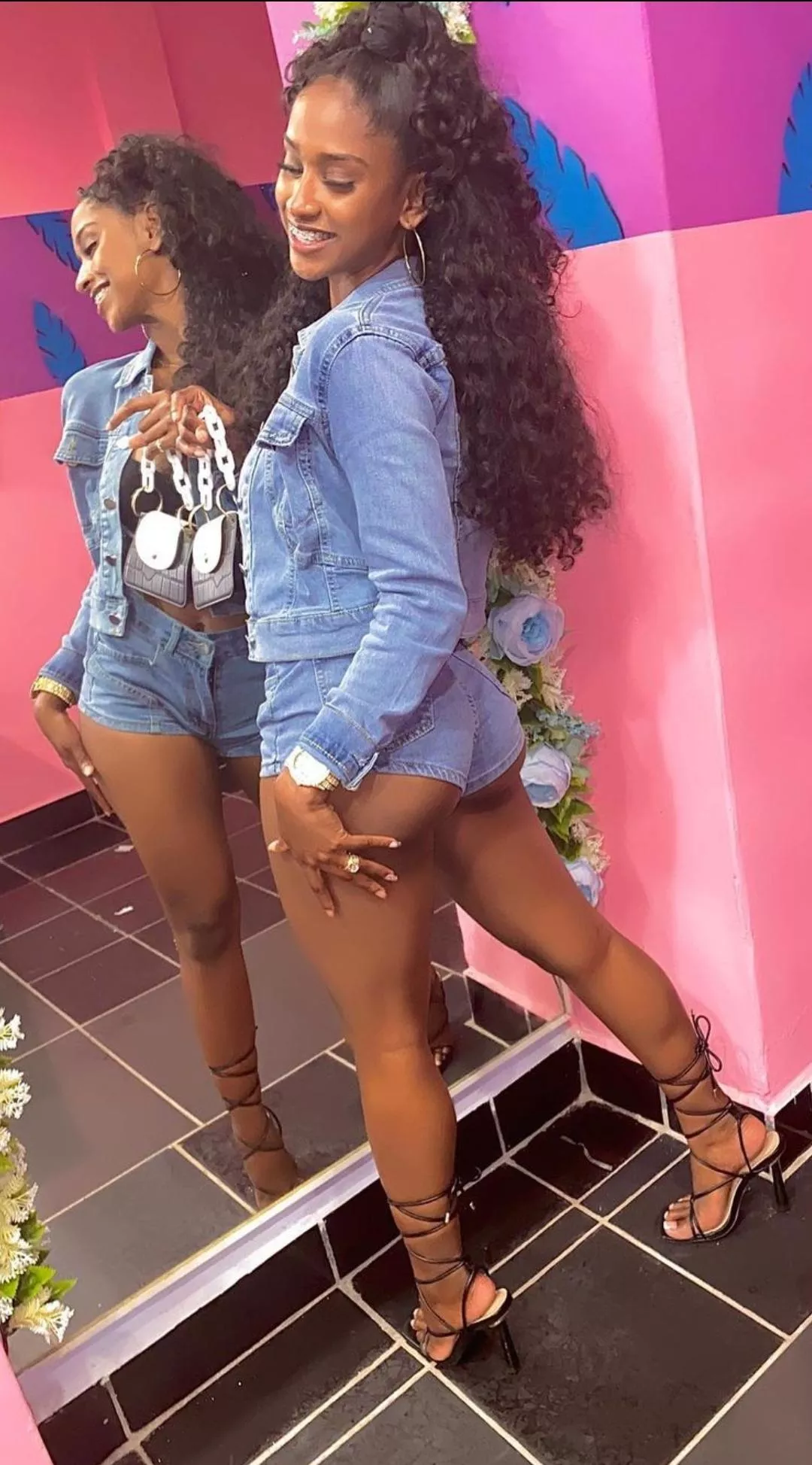 Jean shorts and high heels 