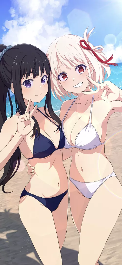 Peace From Takina And Chisato On The Beach 