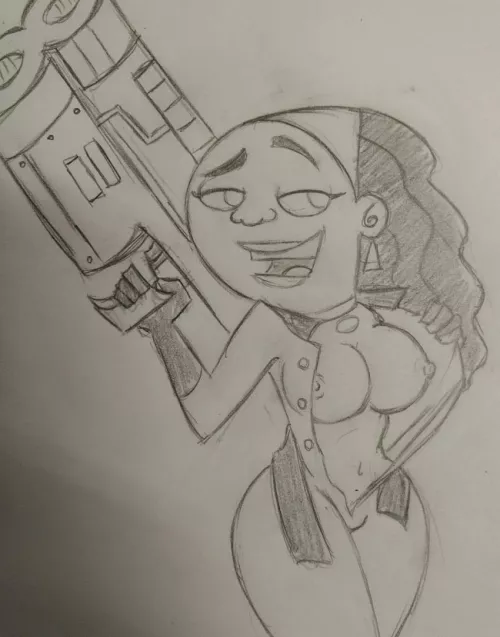 [Takeshi1000] (Danny Phantom) Valerie Grey strips off her huntress outfit. All characters are adults