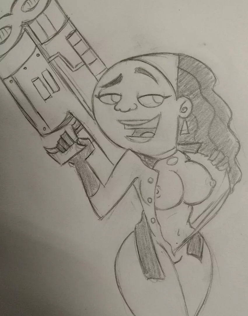 [Takeshi1000] (Danny Phantom) Valerie Grey strips off her huntress outfit. All characters are adults