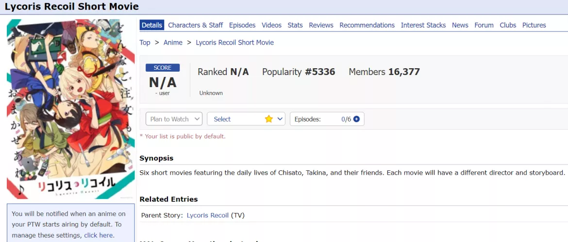 Yooooo ! Lycoris recoil short movies announced !