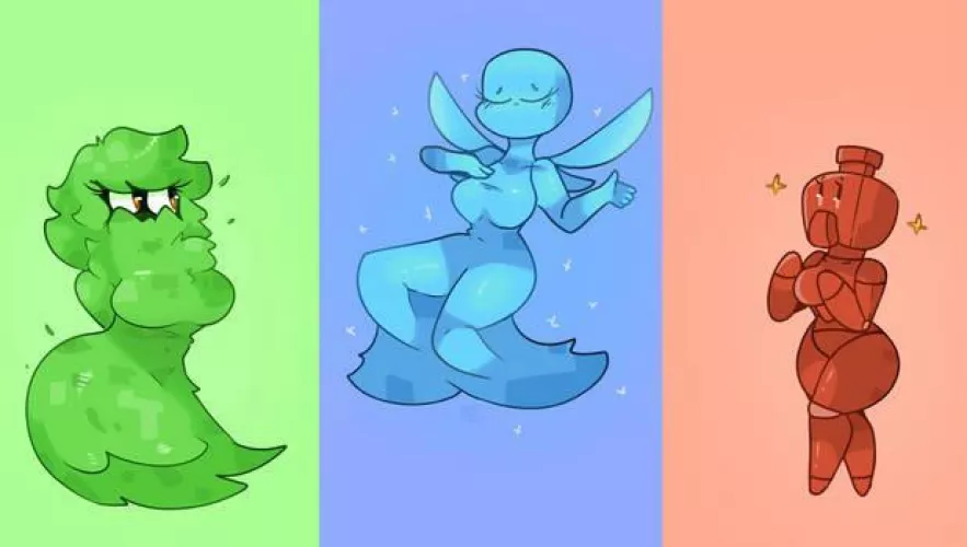 Allay, Glare, and Copper Golem (Original art made by SpaceySoda in deviantart)