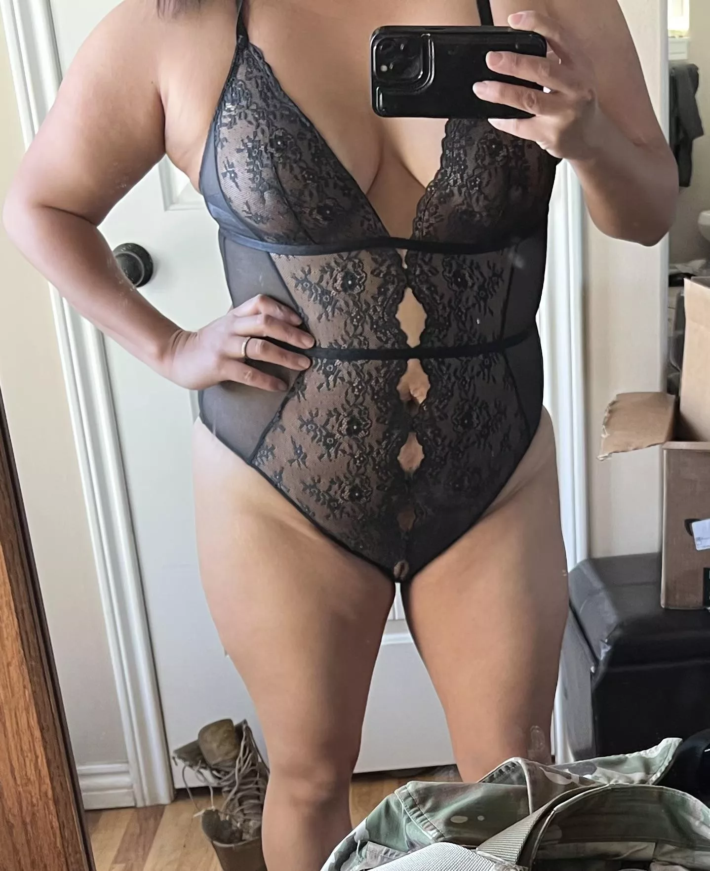 Army wife with easy access lingerie. 