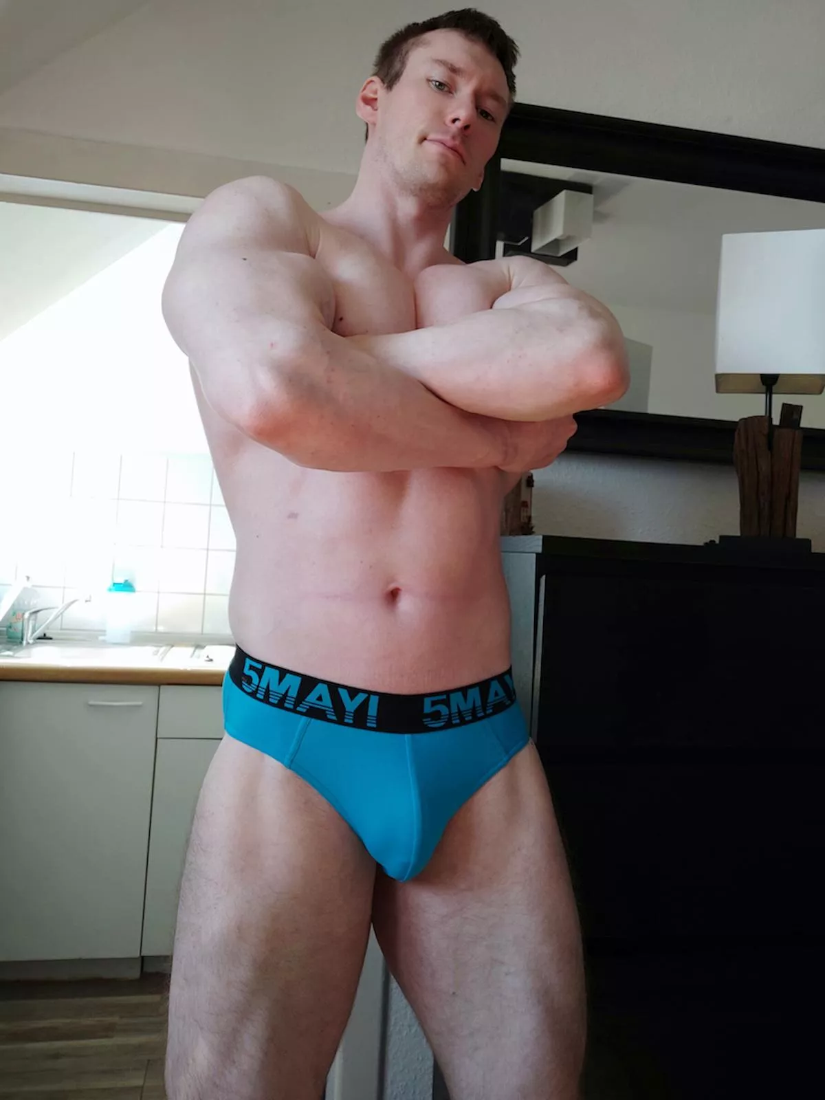 Blue briefs bulge