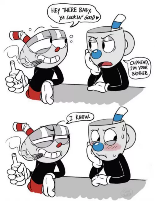 Cuphead and mugman cute moment 