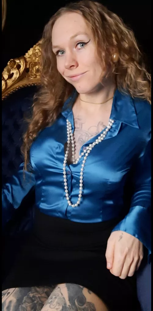 In my blue tight satin blouse 💙