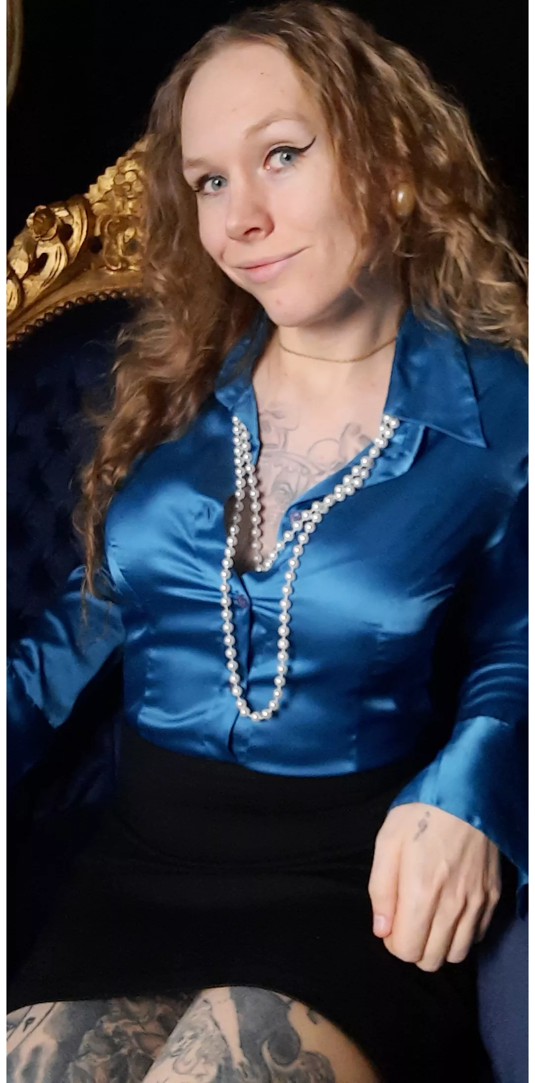 In my blue tight satin blouse 💙