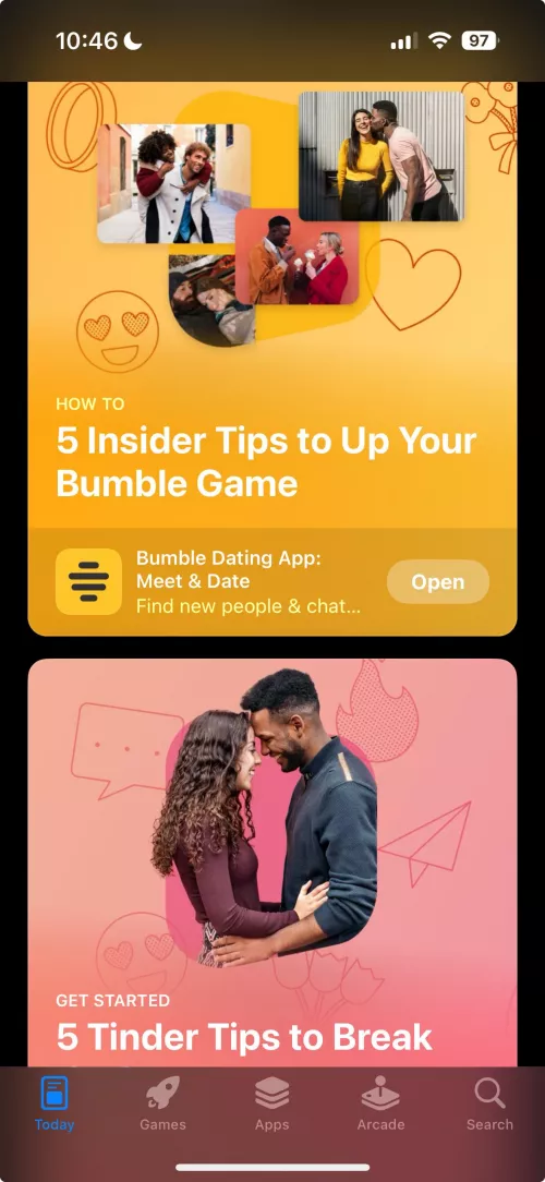 iOS App Store ad, Bumble AND Tinder with the same idea