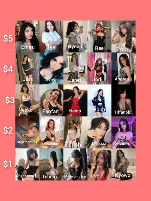 You have $15 to spend on your twitch house harem, who are you choosing and what will you do with them? (Bonus rule if you choose a whole column get $5 extra to spend)