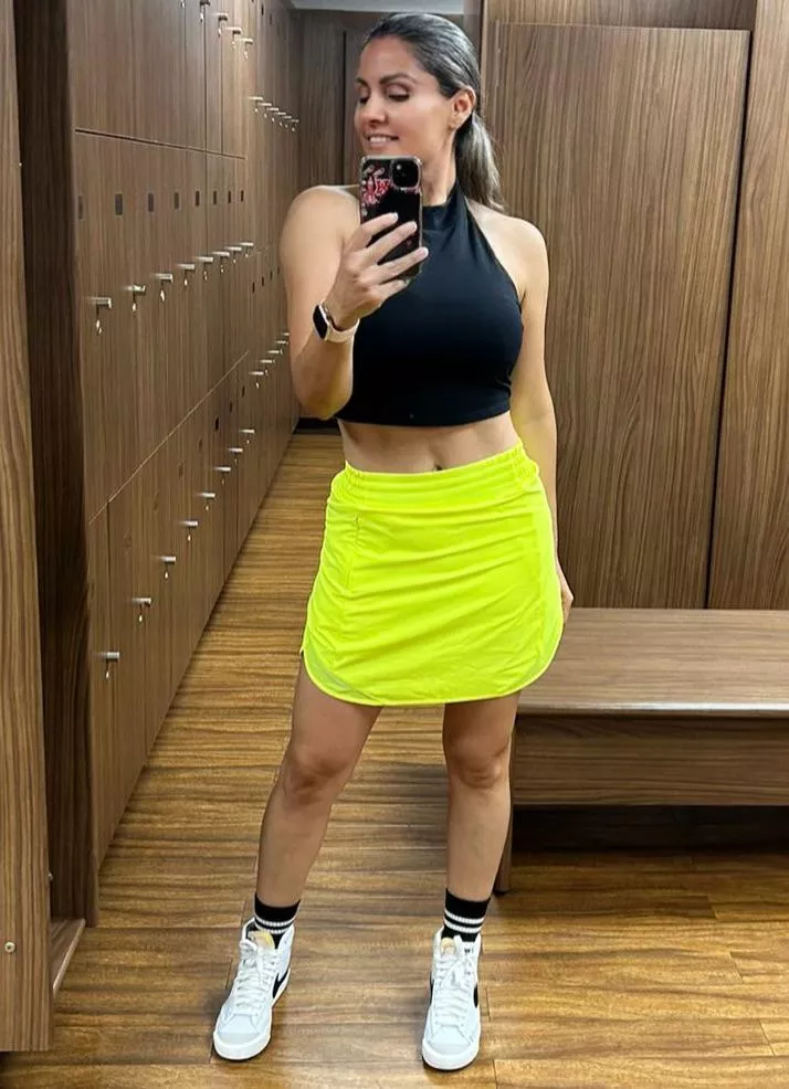 Just finished, i’ll be waiting for you in the locker room. By the the way, i’m not wearing anything under my skirt. 