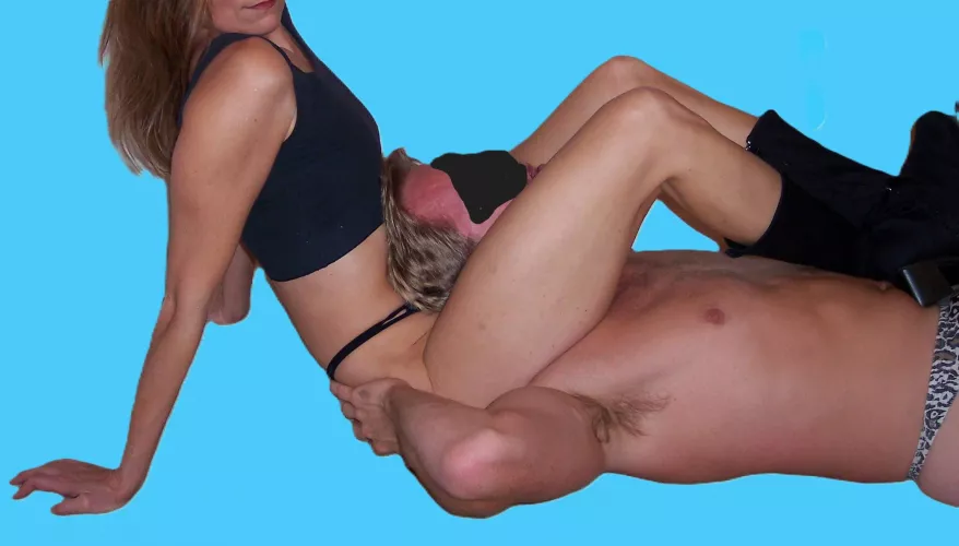 Wife has me trapped between her sexy thighs