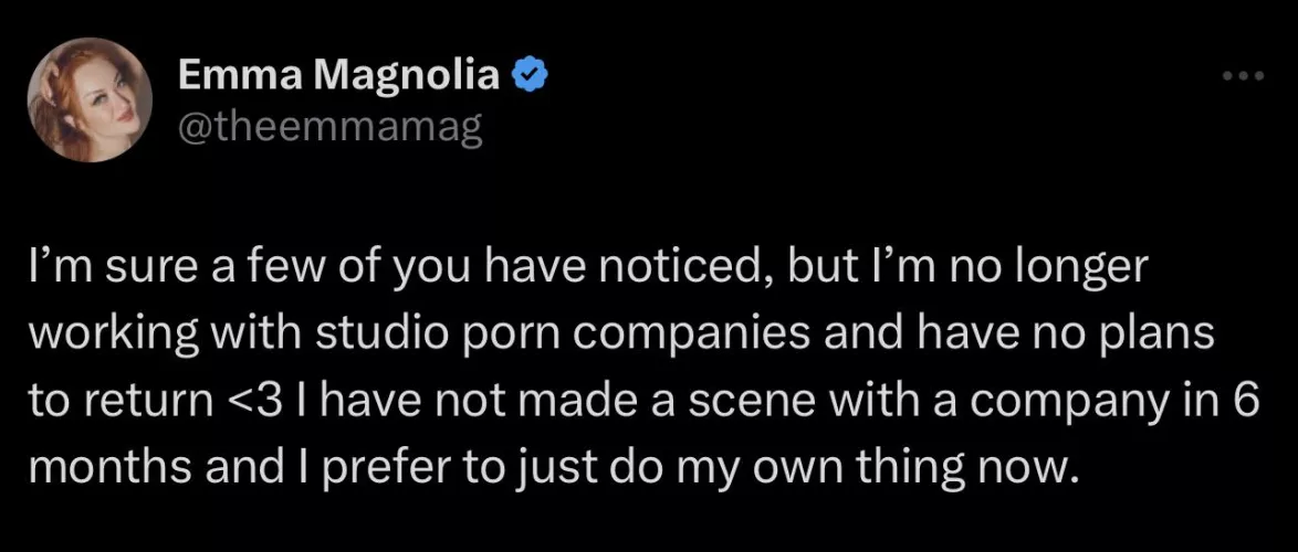 Breaking: Emma Magnolia announces she is no longer working with Studio Porn Companies 
