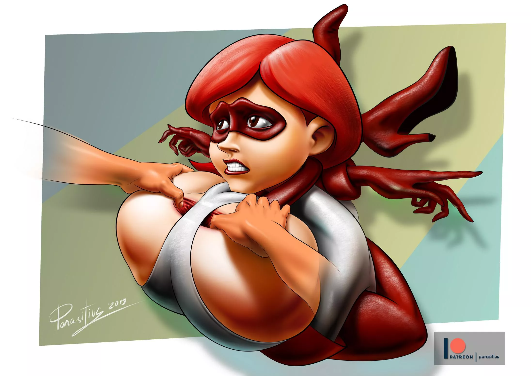 Elastigirl all tied up in a knot (Parasitius) [The Incredibles]