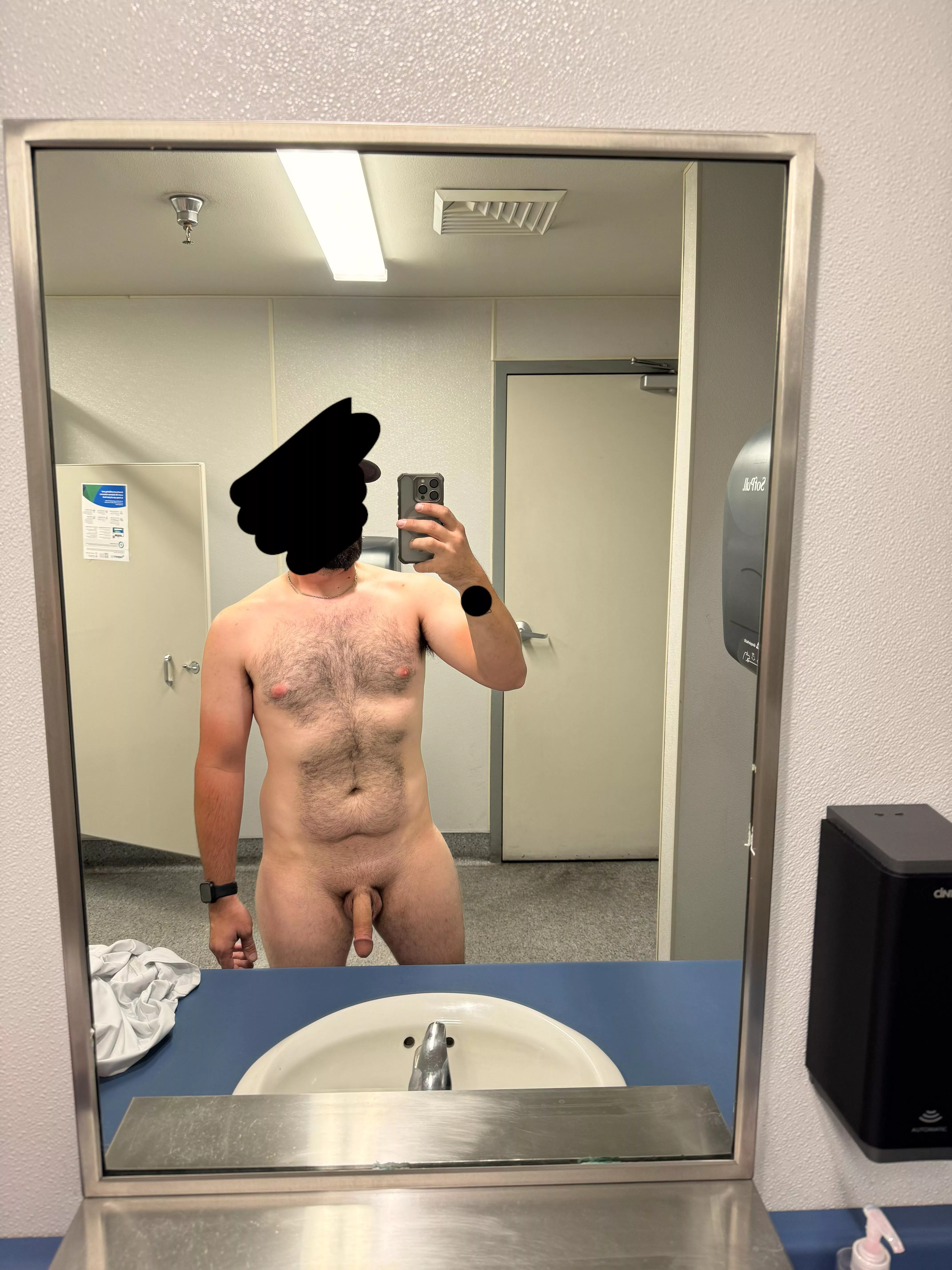 Public restrooms at work are always a good time. 