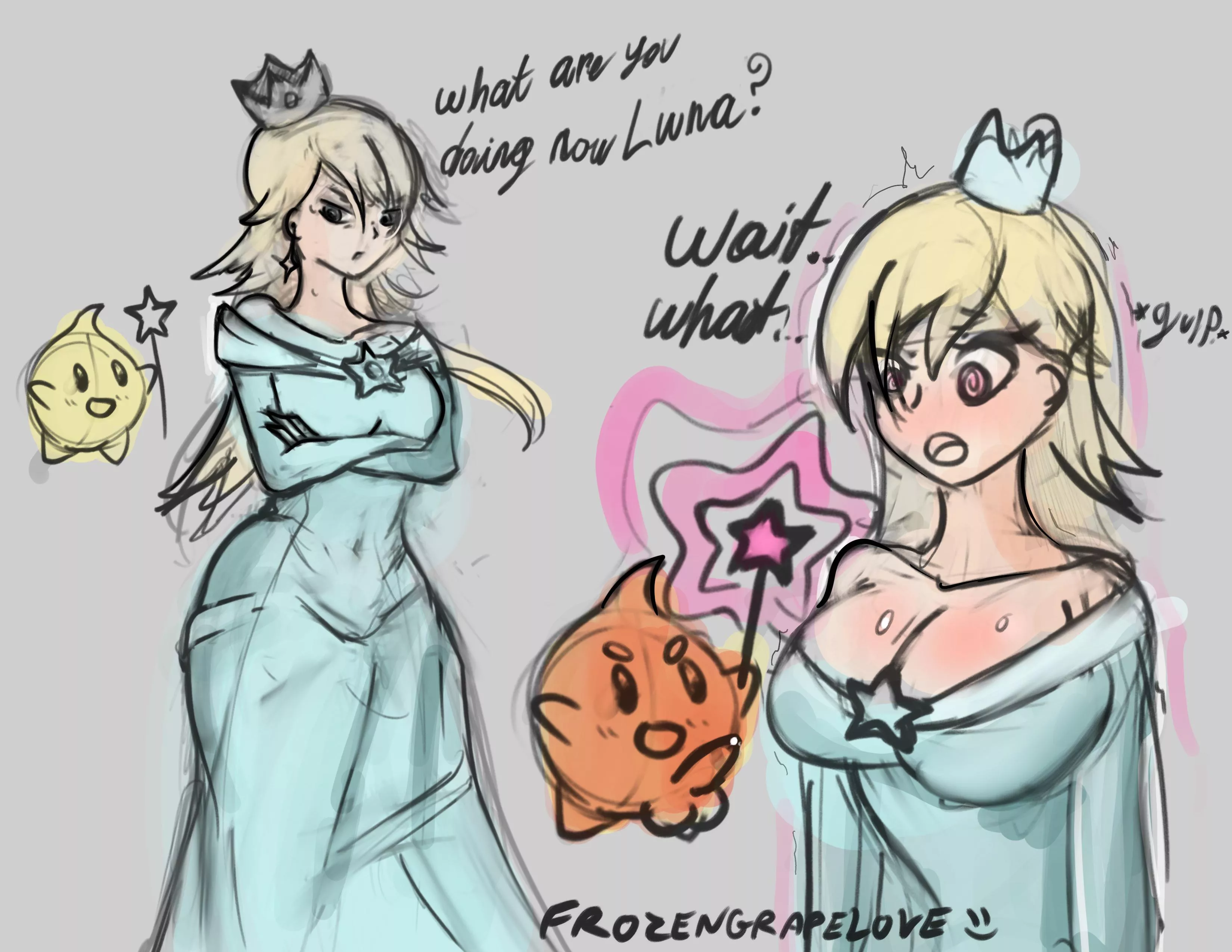 Rosalina falls victim to a mischievous Luna - Sketch (OC - I'm back from vacation baby) (FrozenGrapeLove)