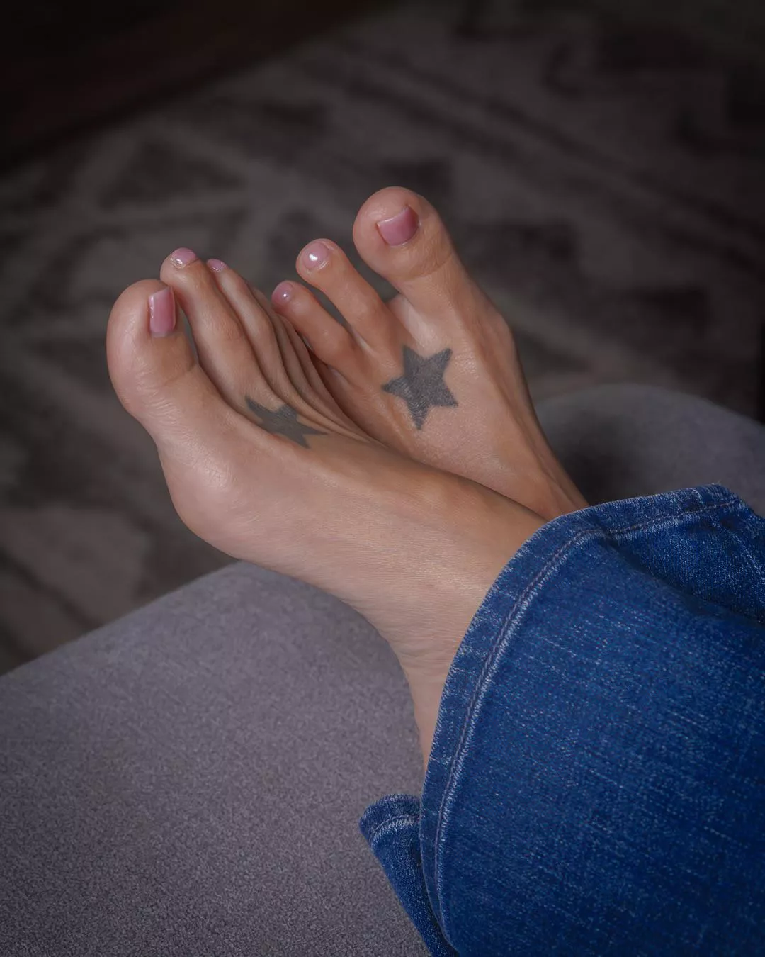 The bare and ticklish feet of a 44-year-old woman