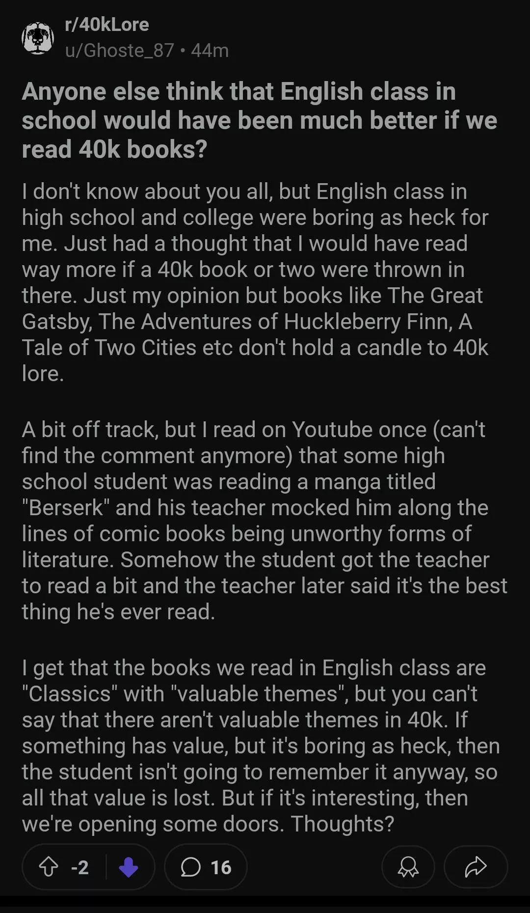 They should teach WH40K lore in school