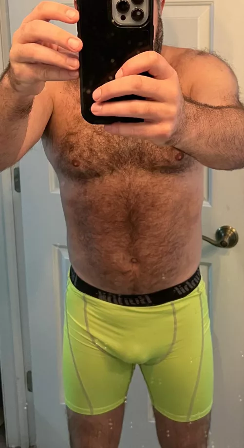This dadbod is all sweaty from his workout
